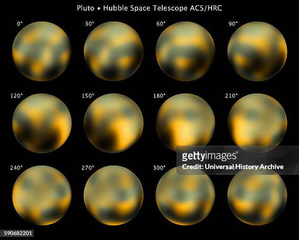Pluto, NASA Hubble Space Telescope photographs taken from 2002 to 2003.