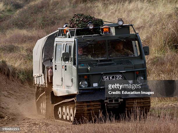 Royal Marines Amphibious armored Viking all terrain vehicle, Braunton Burrows, Devon, UK.