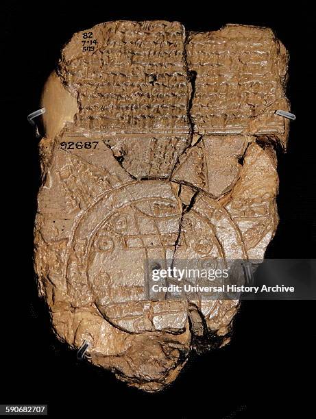 Clay tablet depicting a Late Babylonian map of the World. Dated 700 BC.