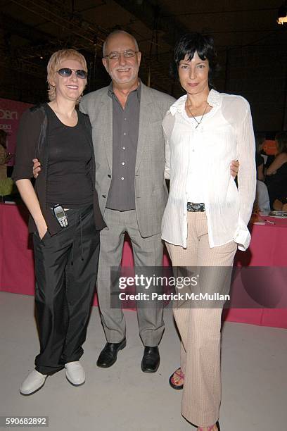 Anneliese Estrada, David Schiffer and Lisa Bouffard attend ELLE DECOR Dining by Design Hamptons at East Hampton Studios on July 23, 2005 in East...