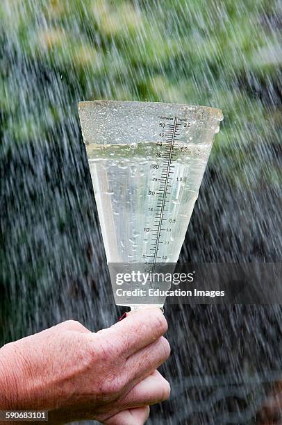 Excessive British rainfall in the UK 22 June Garden rain gauge showing 1.5 inches of water.
