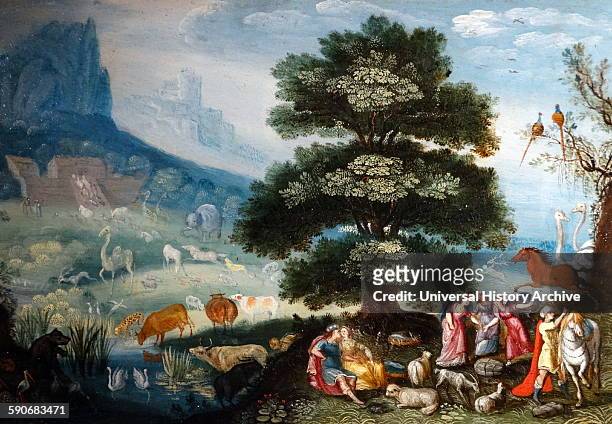 Adam naming the Animals; Circle of Roelandt Savery , Oil on copper.