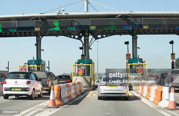 Motorists using toll station at the Severn Bridge M4 motorway crossing.