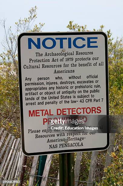 Warning notice Metal Detectors Prohibited on NAS land Pensacola Florida USA.