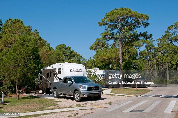 Sugar Hill camping ground St George Island State Park Florida USA.