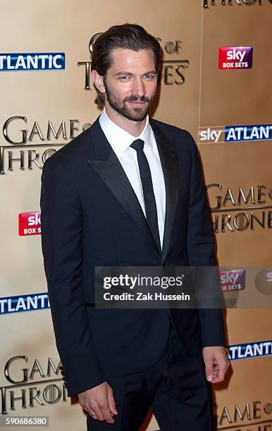 Michiel Huisman arriving at the world premiere of "Game of Thrones" Season 5 at the Tower of London.