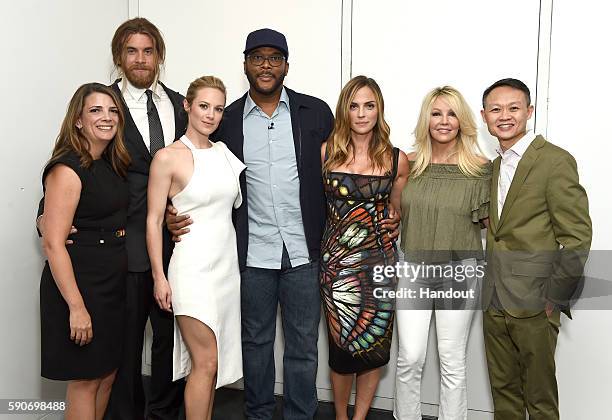 In this handout photo provided by Discovery, President & GM, TLC, Nancy Daniels, actors Brock O'Hurn, Danielle Savre, creator and producer Tyler...