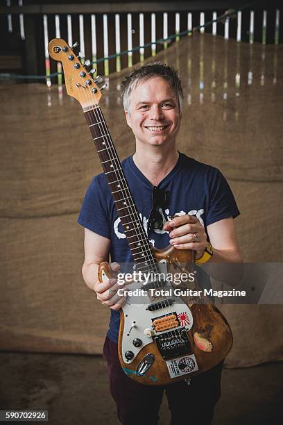 Portrait of English rock musician Mike Vennart, photographed backstage at ArcTanGent Festival in Somerset, on August 22, 2015.