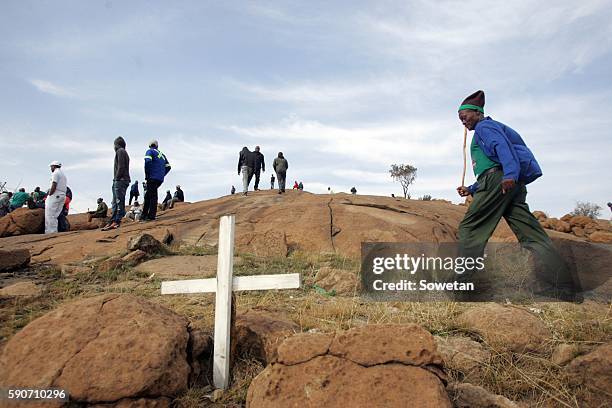 Cross of remembrance during the commemoration of the 2012 Marikana massacre on August 16 2016 in Rustenburg, South Africa. August 16, 2016 marks...