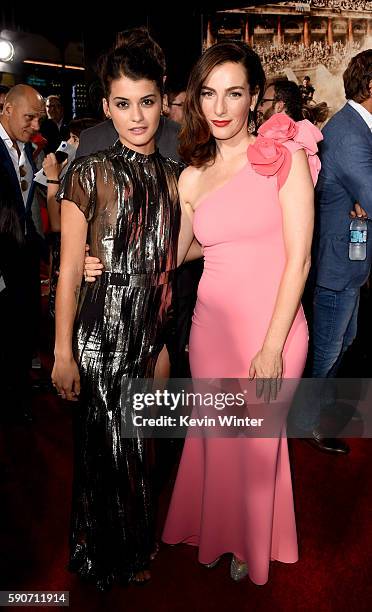 Actresses Sofia Black-D'Elia and Ayelet Zurer arrive at the premiere of Paramount Pictures' "Ben-Hur" at the Chinese Theatre on August 16, 2016 in...