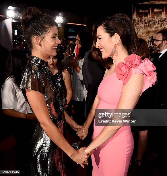 Actresses Sofia Black-D'Elia and Ayelet Zurer arrive at the premiere of Paramount Pictures' "Ben-Hur" at the Chinese Theatre on August 16, 2016 in...