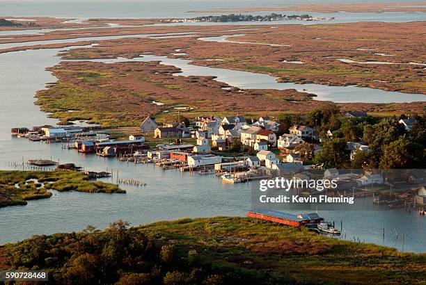 aerial view of fishing village - chesapeake bay stock pictures, royalty-free photos & images