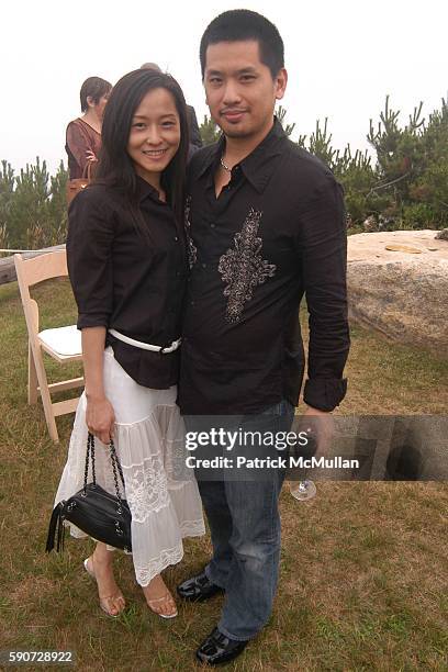 Jamie Chen and Howard Huang attend Junko Yoshioka Presents Her Evening Wear Collection at Peter and Nejma Beard Residence on July 16, 2005 in...