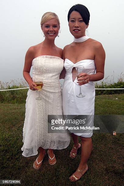 Sarah Brice and Junko Yoshioka attend Junko Yoshioka Presents Her Evening Wear Collection at Peter and Nejma Beard Residence on July 16, 2005 in...