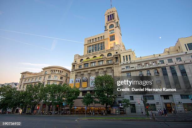 circulo de bellas artes madrid city, spain. calle de  alcala street. - calle urbana stock-fotos und bilder