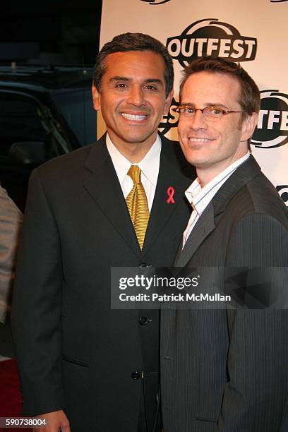 Antonio Villaraigosa and Stephen Gutwillig attend Opening Night Gala of OUTFEST 2005 at Orpheum Theatre on July 7, 2005 in Los Angeles, CA.