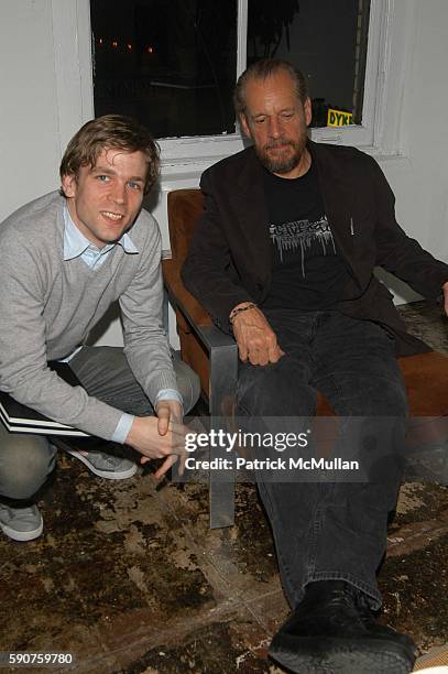 Brandon Sexton and Larry Clark attend Larry Clark ICP Retrospective after-party at Larry Schwarz Residence on March 10, 2005 in New York City.