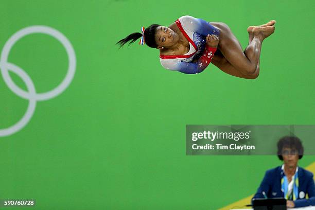 Gymnastics - Olympics: Day 11 Simone Biles of the United States performs her routine on the floor exercise which won her the gold medal during the...