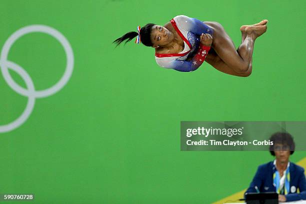 Gymnastics - Olympics: Day 11 Simone Biles of the United States performs her routine on the floor exercise which won her the gold medal during the...