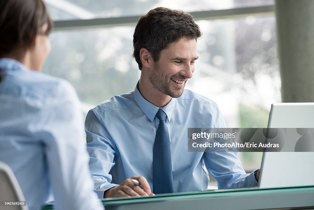 Financial advisor meeting with prospective customer