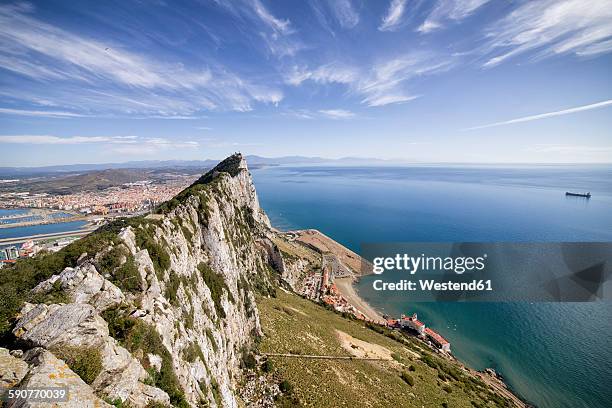 gibraltar, view from rock to mediterranean sea - stretto di gibilterra foto e immagini stock