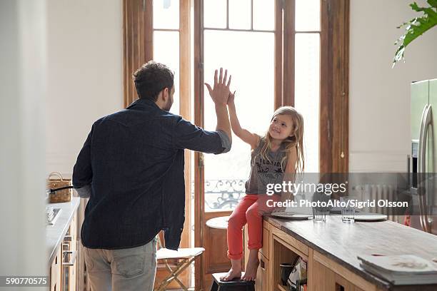 father and daugther high-five - acabar imagens e fotografias de stock