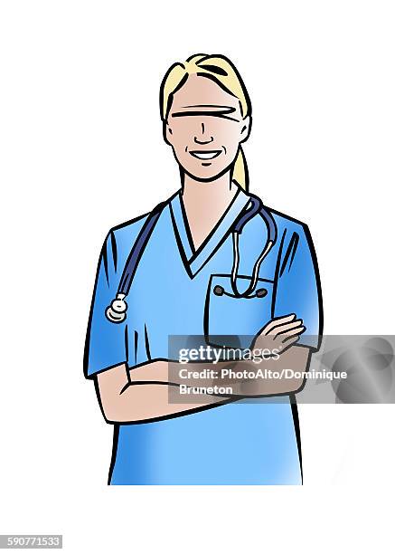 illustrations, cliparts, dessins animés et icônes de illustration of female nurse - woman smiling white background