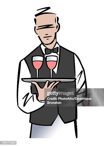 illustration of a sommelier or waiter serving wine - ソムリエ点のイラスト素材／ク��リップアート素材／マンガ素材／アイコン素材