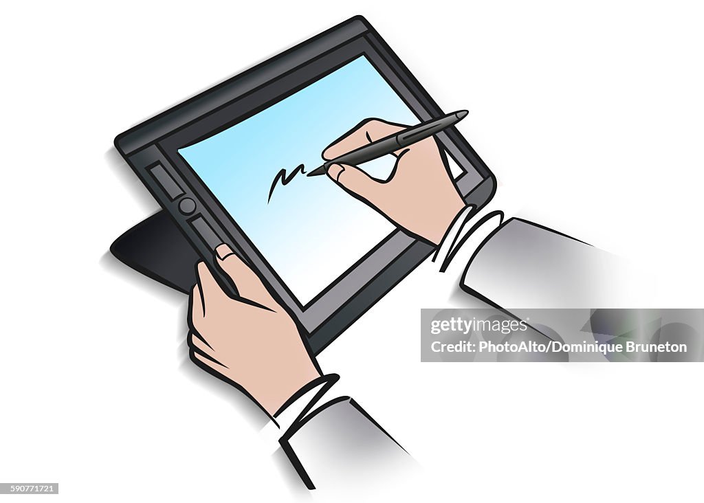 Illustration of person using digital tablet and stylus