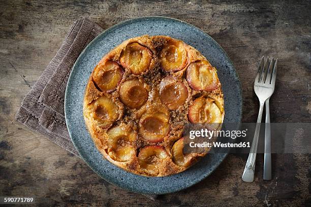 home-baked cake with greengages - greengage stock pictures, royalty-free photos & images