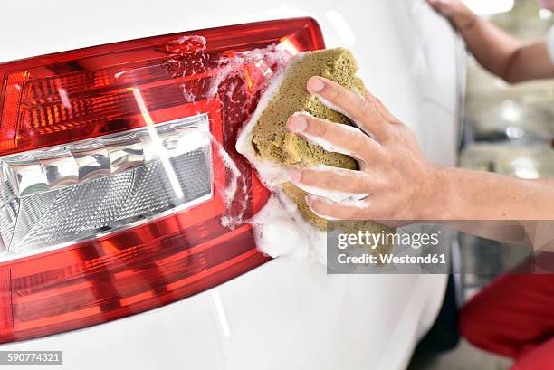 car cleaning, man cleaning car, washing with sponge - hand wash stock pictures, royalty-free photos & images