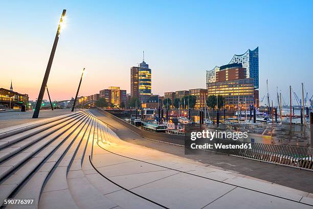 germany, hamburg, hanseatic trade center, elbphilharmonie and harbor in the morning - elbphilharmonie stock pictures, royalty-free photos & images