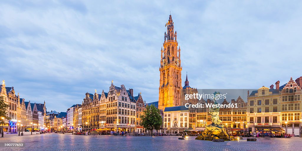 Belgium, Flanders, Antwerp, Great Market Square, Guildhalls and Church of Our Lady