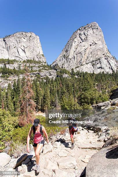 hiking in yosemite - vernal falls stock pictures, royalty-free photos & images