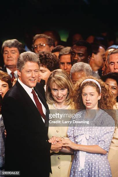 Presidential candidate Bill Clinton with wife Hillary and daughter Chelsea at the Democratic National Convention.