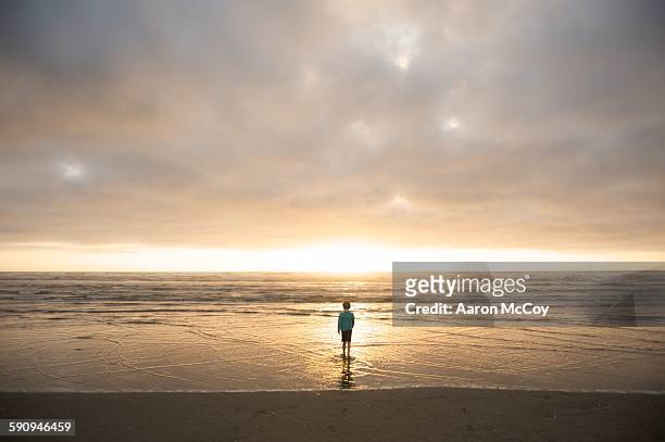 to the sea i walk - child standing silhouette stock pictures, royalty-free photos & images