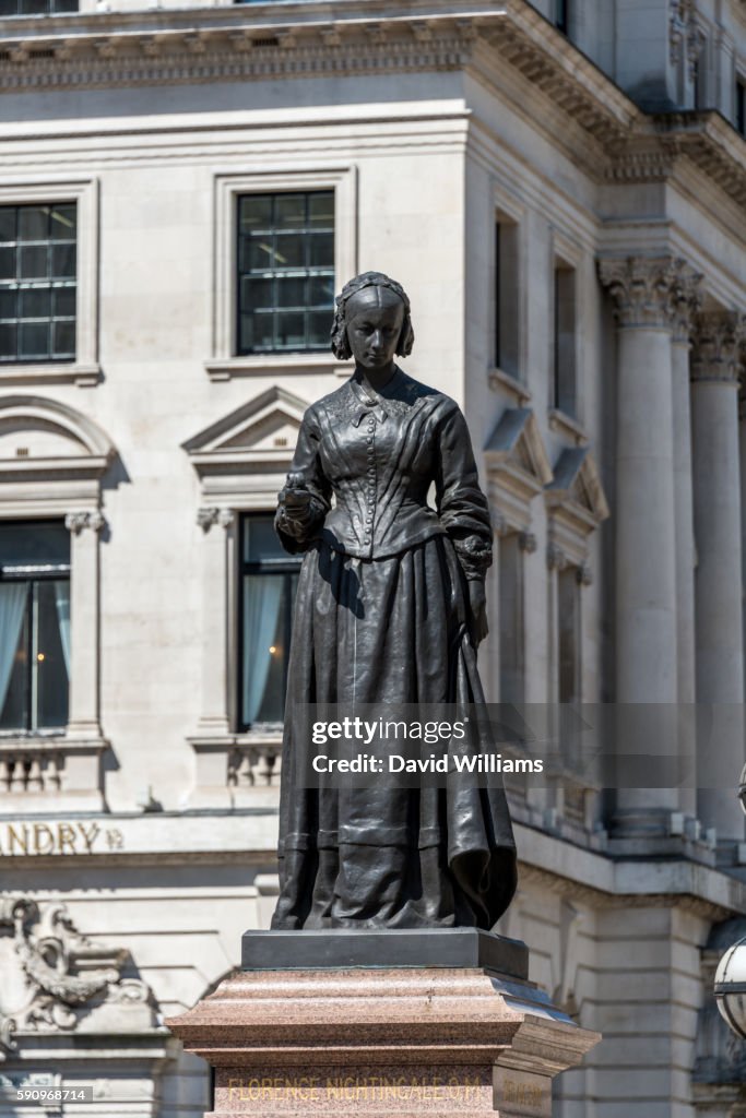 A statue of nurse Florence Nightingale at The Crimean War Memorial, a memorial in London that commem