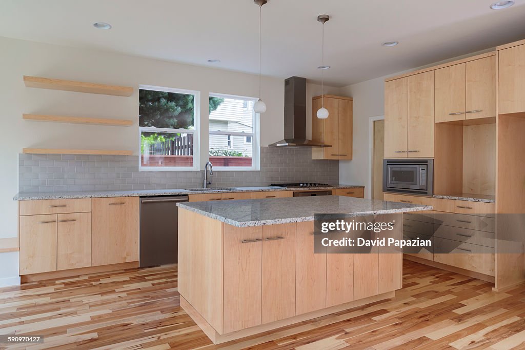 Lights off in contemporary kitchen