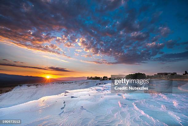 beautiful sunrise and natural travertine pools and - pamukkale stock pictures, royalty-free photos & images