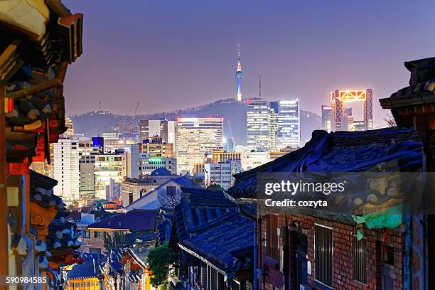 downtown cityscape of seoul - microsoft theater los angeles - fotografias e filmes do acervo