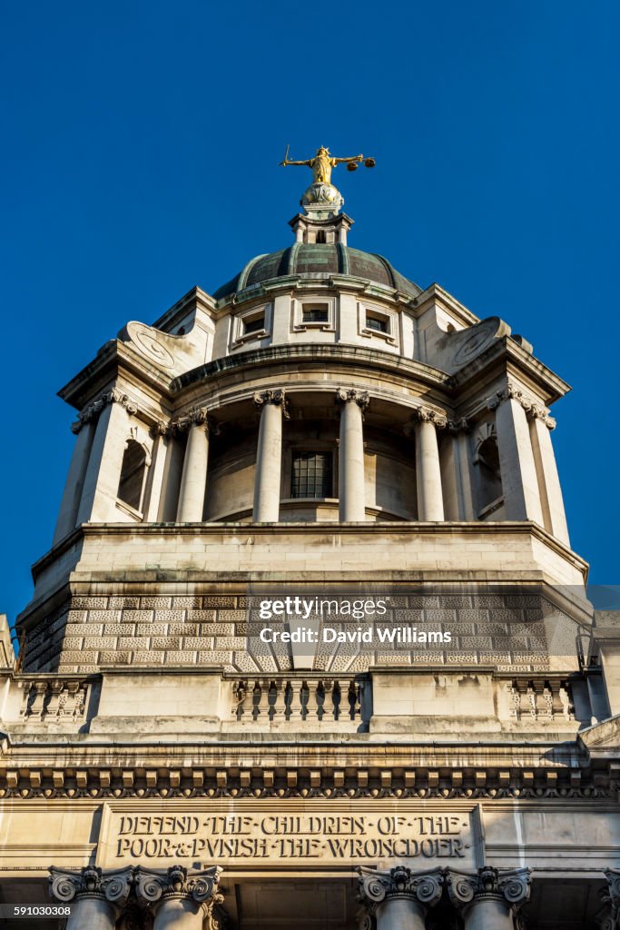 The Central Criminal Court of England and Wales known as the Old Bailey from the street on which it