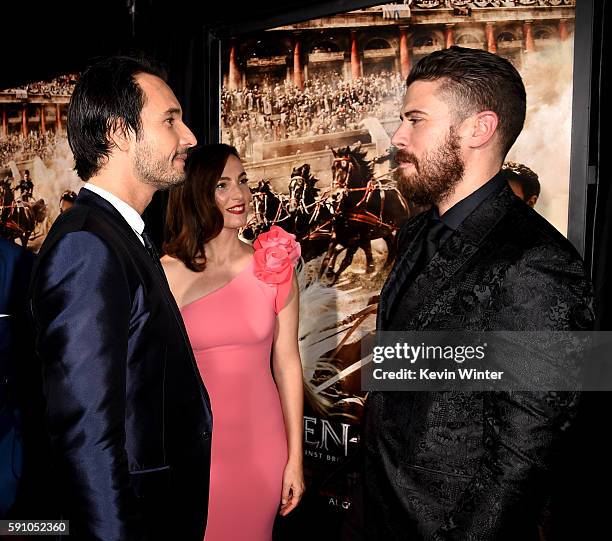 Actors Rodrigo Santoro, Ayelet Zurer and Toby Kebbell arrive at the premiere of Paramount Pictures' "Ben-Hur" at the Chinese Theatre on August 16,...