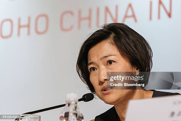 Zhang Xin, chief executive officer of Soho China Ltd., speaks during a news conference in Hong Kong, China, on Wednesday, Aug. 17, 2016. Soho China...