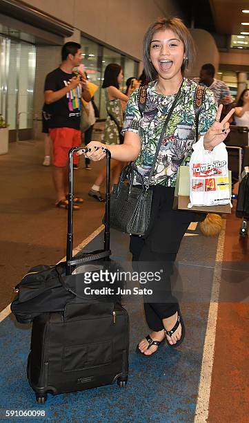 Singer Kirstin Maldonado of Pentatonix is seen upon arrival at Narita International Airport on August 17, 2016 in Narita, Japan.