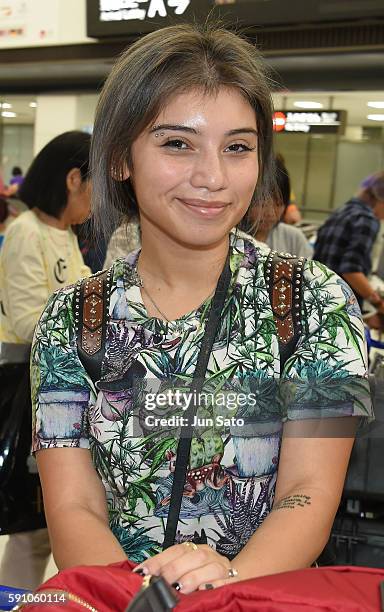 Kirstin Maldonado of Pentatonix is seen upon arrival at Narita International Airport on August 17, 2016 in Narita, Japan.