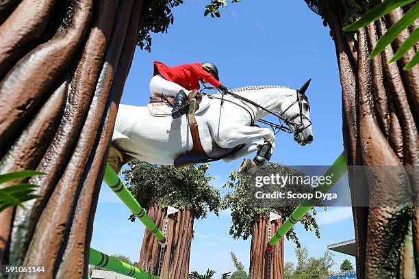 Meredith MICHAELS BEERBAUM . FIBONACCI during the Jumping Team Final on Day 11 of the Rio 2016 Olympic Games at Olympic Equestrian Centre on August...