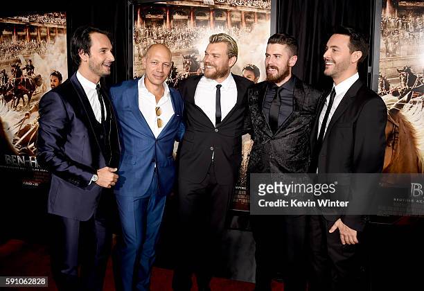 Actors Rodrigo Santoro, Jarreth Merz, Pilou Asbaek, Toby Kebbell and Jack Huston arrive at the premiere of Paramount Pictures' "Ben-Hur" at the...