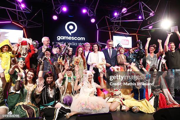 Garrelt Duin, Marc Jan Eumann, Dorothee Baer, Martin Doermann, Henriette Reker and Saskia Esken during the Gamescom 2016 gaming trade fair during the...