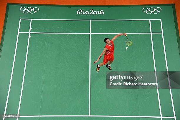 Dan Lin of China competes against Srikanth Kidambi of India during the Men's Singles Quarterfinal Badminton match Day 12 of the Rio 2016 Olympic...