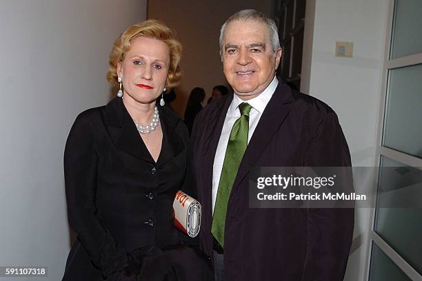 Jackie Blum and Irving Blum attend The Opening Reception of Richard Prince: Check Paintings at Gagosian Gallery on February 24, 2005 in Beverly...